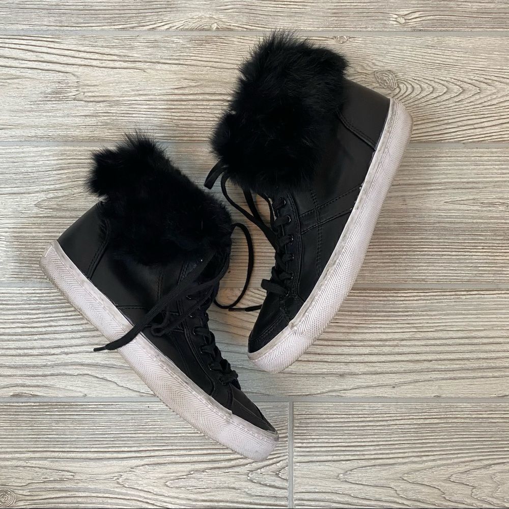 Rebecca Minkoff Sasha Leather Fur Trim Sneakers - Picture 9 of 15